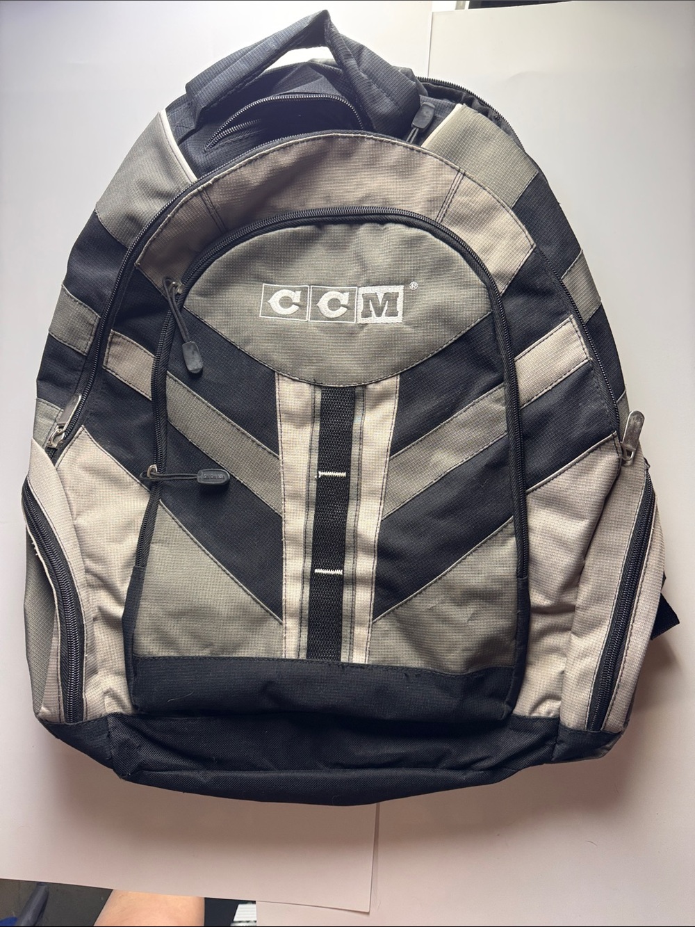 Vintage CCM Black and Gray Chevron-Panel Backpack